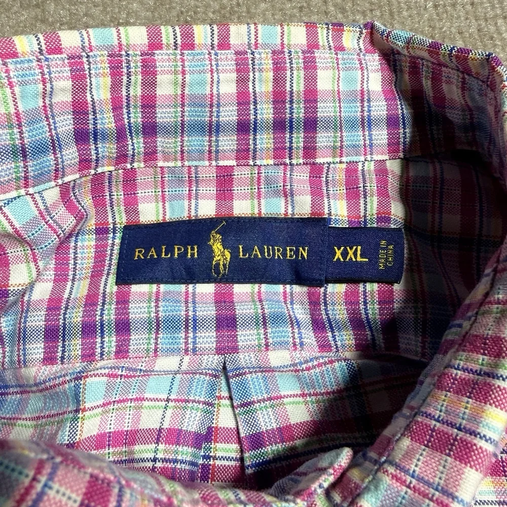 Polo Ralph Lauren Shirt Mens XXL Pink Blue Plaid Classic Fit Oxford Button Down - Picture 3 of 16